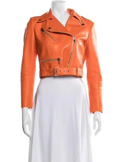 Pre-owned Alexander Mcqueen Leather Biker Jacket In Orange