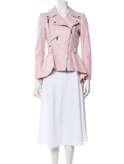 Pre-owned Alexander Mcqueen Leather Biker Jacket In Pink