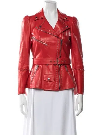 Pre-owned Alexander Mcqueen Leather Biker Jacket In Red