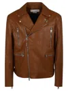 Alexander Mcqueen Essential Leather Biker Jacket In Tobacco