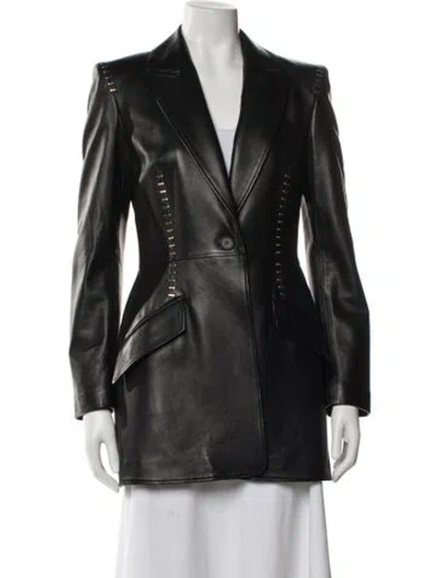Pre-owned Alexander Mcqueen Leather Blazer In Black