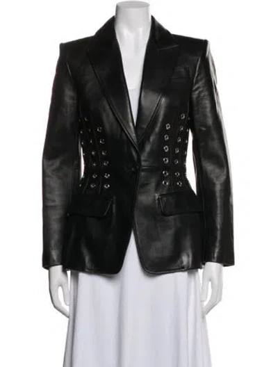 Pre-owned Alexander Mcqueen Leather Blazer In Black/green
