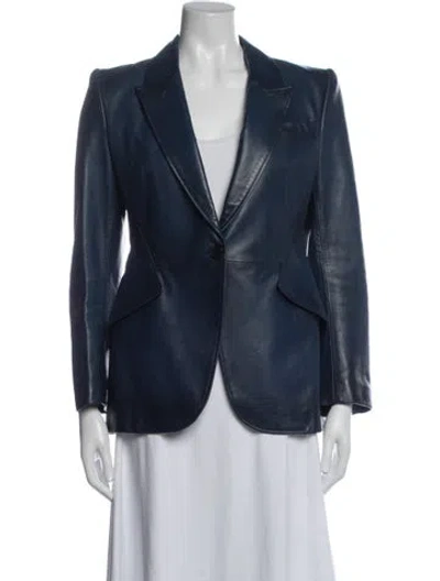 Pre-owned Alexander Mcqueen Leather Blazer In Blue