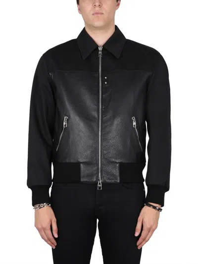 Alexander Mcqueen Zipped Bomber Jacket With Panels In Black
