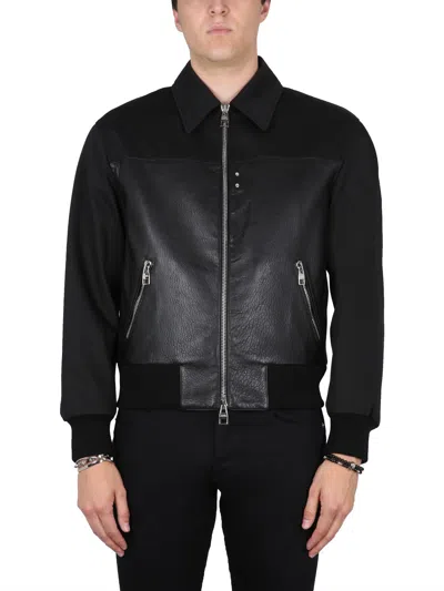 Alexander Mcqueen Zipped Bomber Jacket With Panels In Black