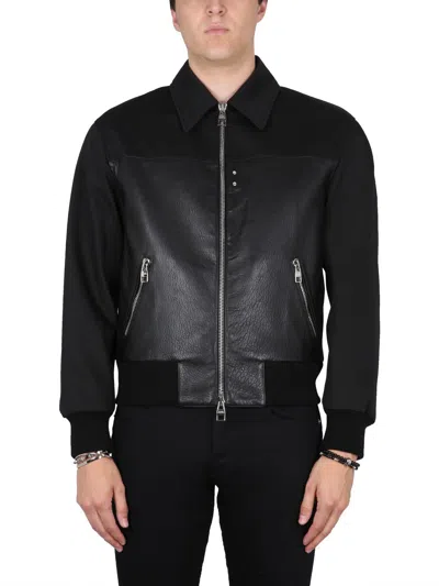 Alexander Mcqueen Zipped Bomber Jacket With Panels In Black
