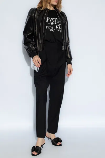 Alexander Mcqueen Leather Bomber Jacket In Black