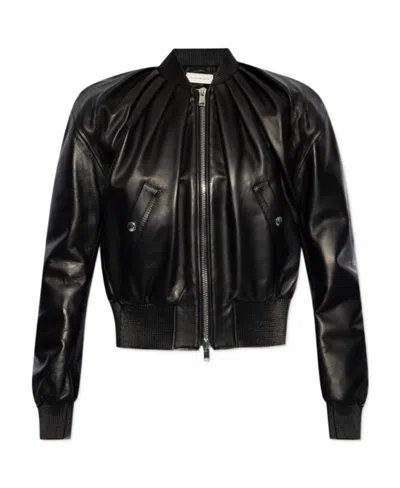 Alexander Mcqueen Leather Bomber Jacket In Black