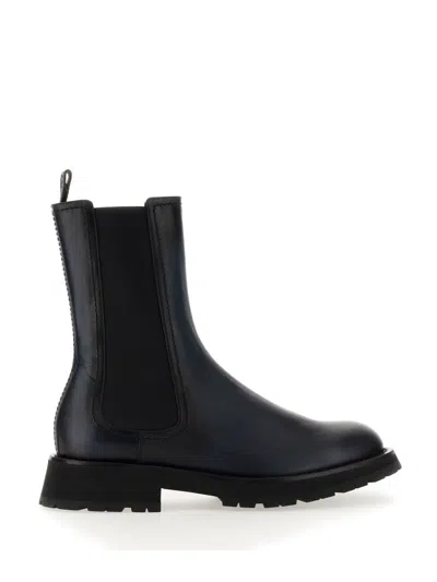 Alexander Mcqueen Leather Boot In Grey