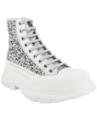 Alexander Mcqueen Leather Boot In Silver