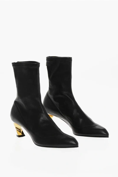 Alexander Mcqueen Leather Booties With Statement Heel 6cm In Black