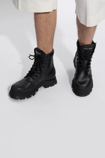 Alexander Mcqueen Leather Boots In Black