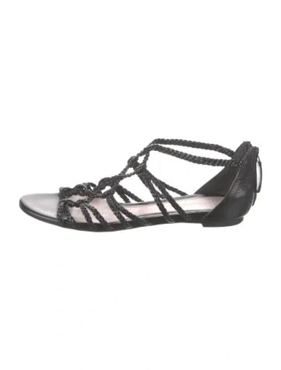 Pre-owned Alexander Mcqueen Leather Braided Accents Gladiator Sandals In Black