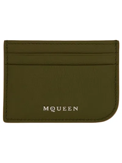 Alexander Mcqueen Leather Card Holder In Military Green