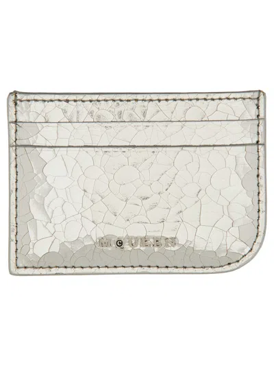 Alexander Mcqueen Leather Card Holder In Silver