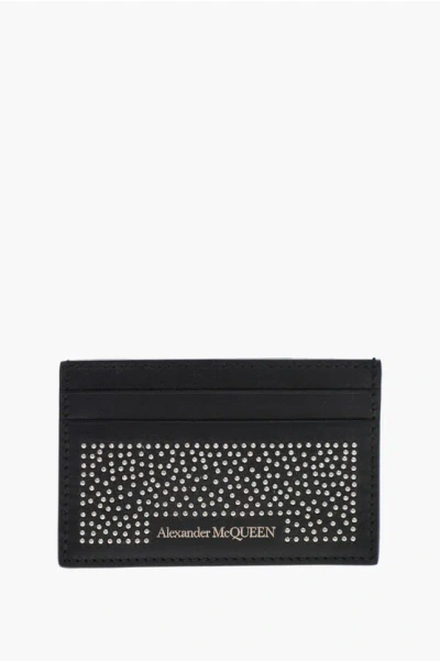 Alexander Mcqueen Leather Card Holder With Studs Embellishment In Black