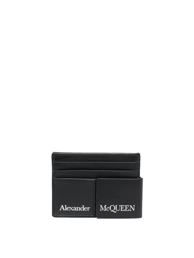 Alexander Mcqueen Leather Cardholder With Logo In Black