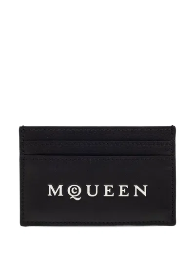 Alexander Mcqueen Leather Cardholder With Print In Black