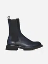 Alexander Mcqueen Man Knee Boots Midnight Blue Size 12 Soft Leather In Grey