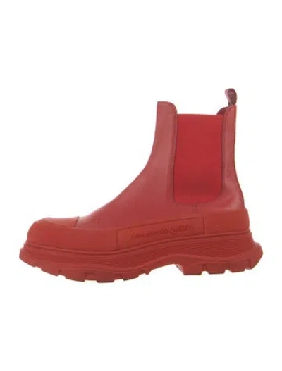Pre-owned Alexander Mcqueen Leather Chelsea Boots In Red