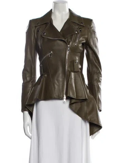 Pre-owned Alexander Mcqueen Leather Coat In Green