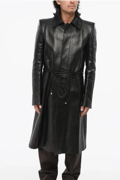 Alexander Mcqueen Leather Coat With Hidden Buttoning In Black