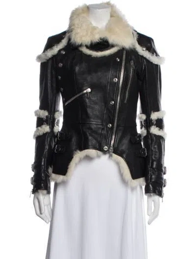 Pre-owned Alexander Mcqueen Leather Colorblock Pattern Biker Jacket In Black