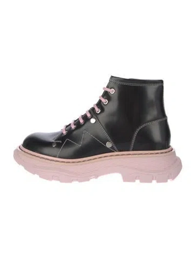 Pre-owned Alexander Mcqueen Leather Colorblock Pattern Combat Boots In Black