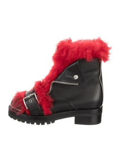 Pre-owned Alexander Mcqueen Leather Colorblock Pattern Combat Boots In Black