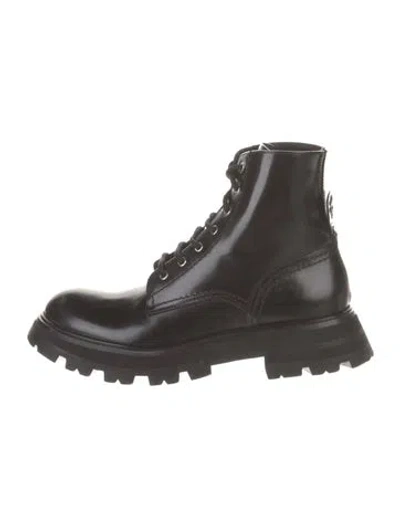 Pre-owned Alexander Mcqueen Leather Combat Boots In Black