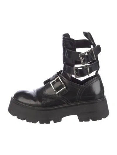 Pre-owned Alexander Mcqueen Leather Combat Boots In Black