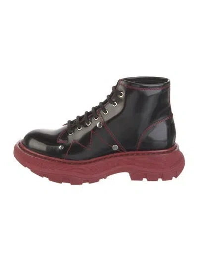 Pre-owned Alexander Mcqueen Leather Combat Boots In Black