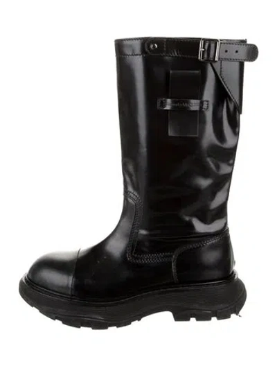 Pre-owned Alexander Mcqueen Leather Combat Boots In Black