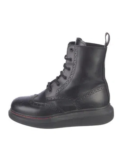 Pre-owned Alexander Mcqueen Leather Combat Boots In Black