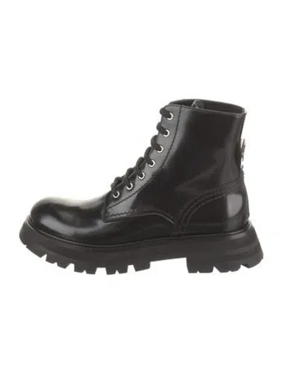 Pre-owned Alexander Mcqueen Leather Combat Boots In Black