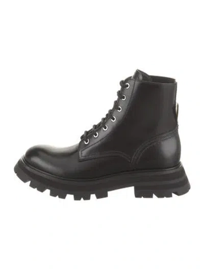 Pre-owned Alexander Mcqueen Leather Combat Boots In Black