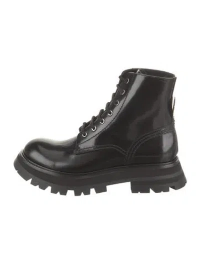 Pre-owned Alexander Mcqueen Leather Combat Boots In Black