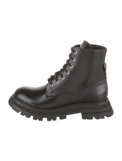Pre-owned Alexander Mcqueen Leather Combat Boots In Black
