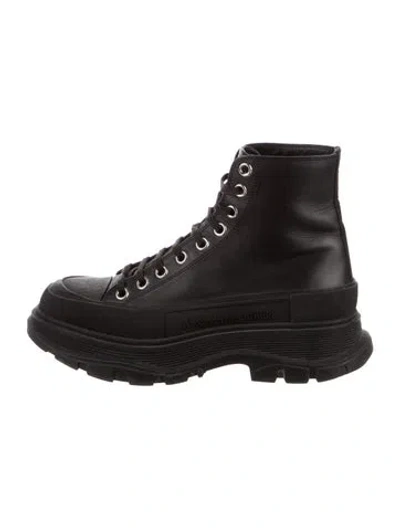 Pre-owned Alexander Mcqueen Leather Combat Boots In Black