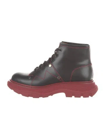 Pre-owned Alexander Mcqueen Leather Combat Boots In Black