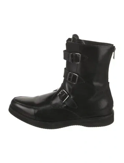 Pre-owned Alexander Mcqueen Leather Combat Boots In Black