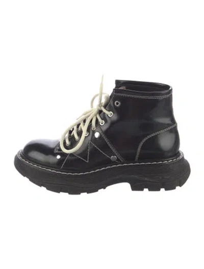 Pre-owned Alexander Mcqueen Leather Combat Boots In Black