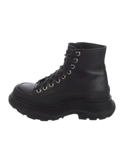 Pre-owned Alexander Mcqueen Leather Combat Boots In Black