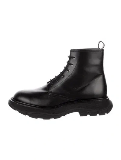 Pre-owned Alexander Mcqueen Leather Combat Boots In Black