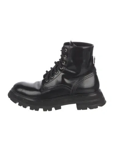 Pre-owned Alexander Mcqueen Leather Combat Boots In Black