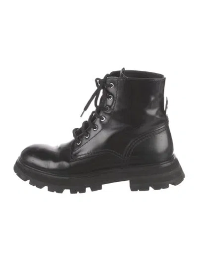 Pre-owned Alexander Mcqueen Leather Combat Boots In Black
