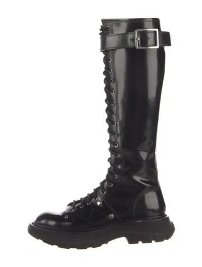 Pre-owned Alexander Mcqueen Leather Combat Boots In Black