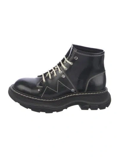Pre-owned Alexander Mcqueen Leather Combat Boots In Black