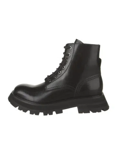 Pre-owned Alexander Mcqueen Leather Combat Boots In Black