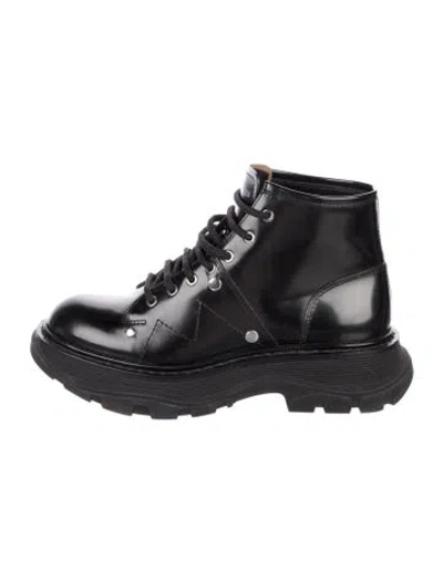 Pre-owned Alexander Mcqueen Leather Combat Boots In Black
